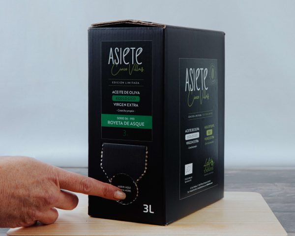 Aceite de Oliva Virgen Extra ecológico: Royeta de Asque. Caja de 6x3 litros. - Imagen 2